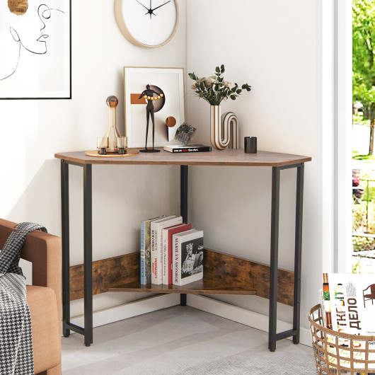 Space-Saving Triangle Corner Desk with Charging Station and Storage