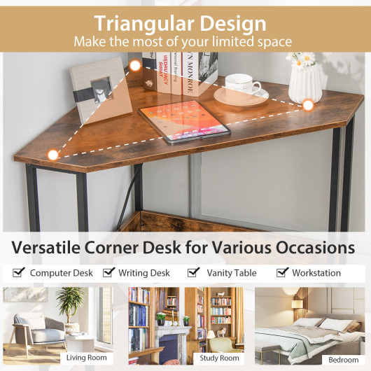 Space-Saving Triangle Corner Desk with Charging Station and Storage