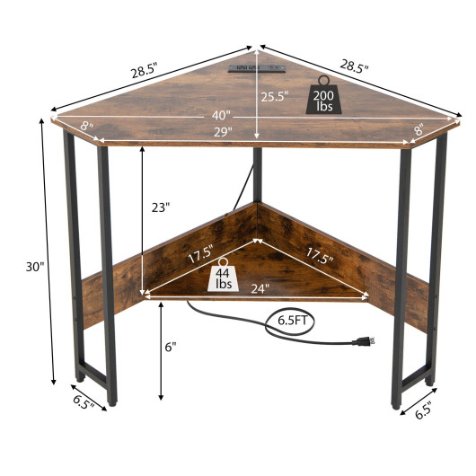 Space-Saving Triangle Corner Desk with Charging Station and Storage