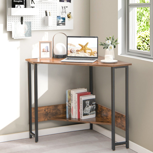 Space-Saving Triangle Corner Desk with Charging Station and Storage