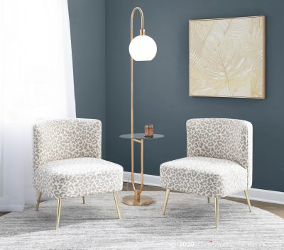 Trombone Gold Contemporary Floor Lamp with Glass Shelf
