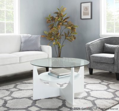 U-Shaped White Contemporary Glass Top Coffee Table