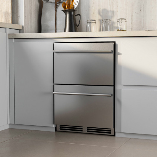 Under Counter Dual Drawer Fridge with Adjustable Temperature Silver - Image 2