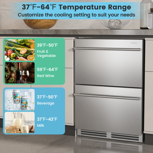 Under Counter Dual Drawer Fridge with Adjustable Temperature Silver - Image 6