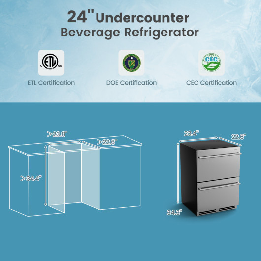 Under Counter Dual Drawer Fridge with Adjustable Temperature Silver - Image 4