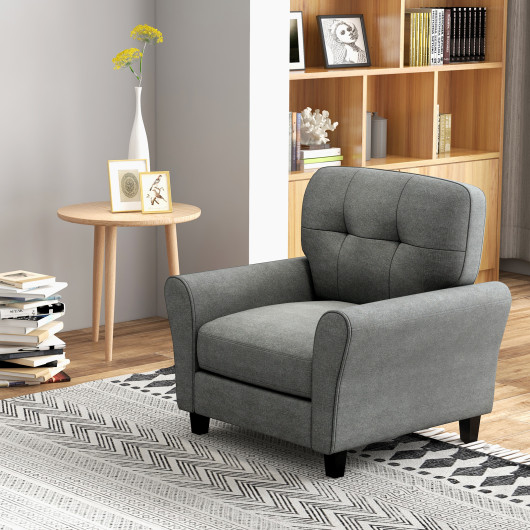 Mid-Century Modern Linen Accent Chair with Rubber Wood Legs