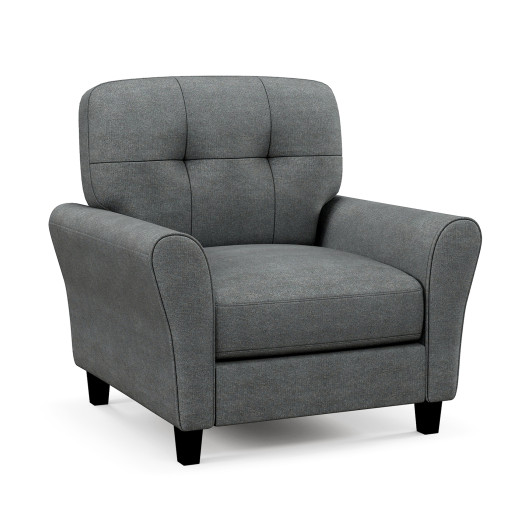 Mid-Century Modern Linen Accent Chair with Rubber Wood Legs