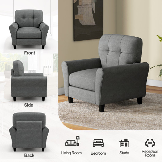 Mid-Century Modern Linen Accent Chair with Rubber Wood Legs
