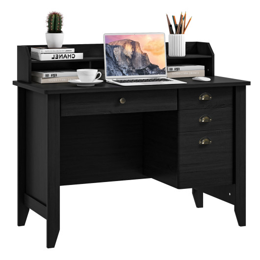 Vintage Computer Desk with Storage Shelves and Drawers for Home