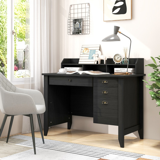 Vintage Computer Desk with Storage Shelves and Drawers for Home