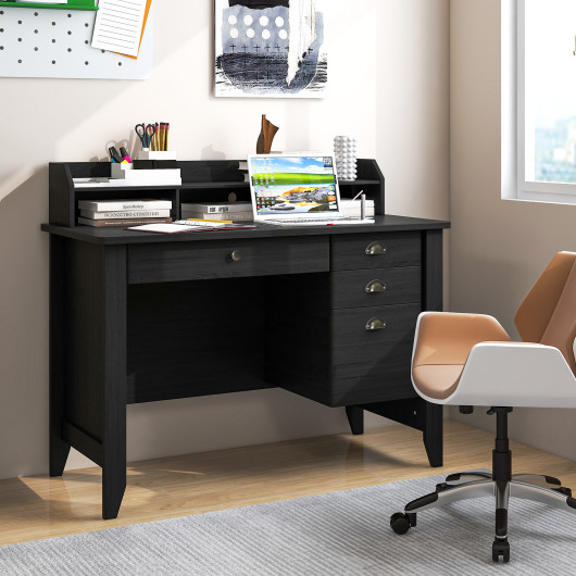 Vintage Computer Desk with Storage Shelves and Drawers for Home