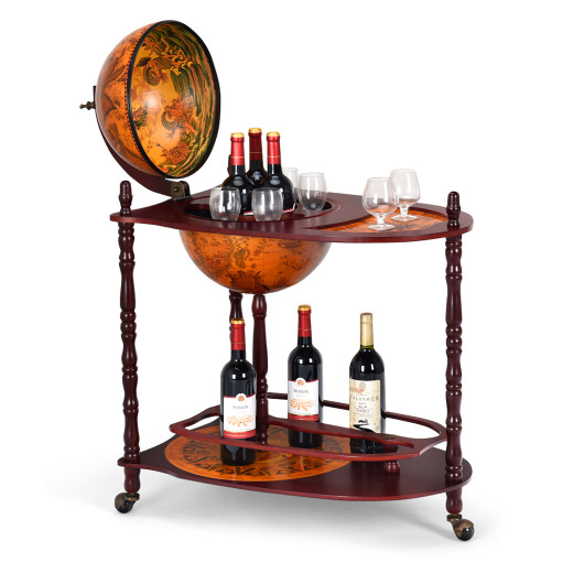 Vintage Globe Bar Cart with Shelf and Casters for Storage - Image 2