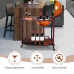 Vintage Globe Bar Cart with Shelf and Casters for Storage