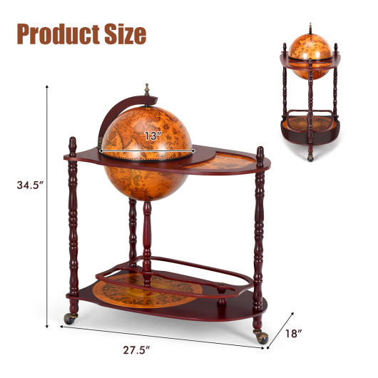 Vintage Globe Bar Cart with Shelf and Casters for Storage - Image 4