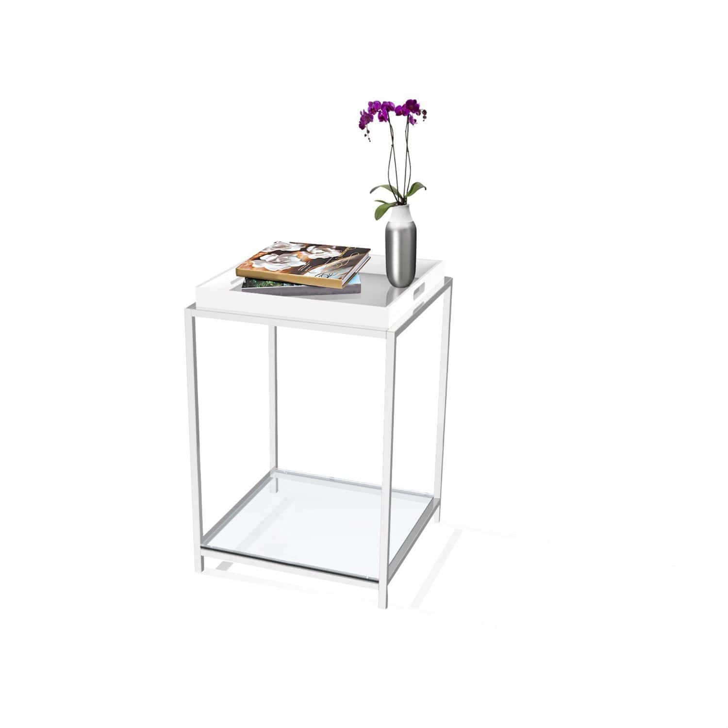Modern Metal End Table with Reversible White Tray