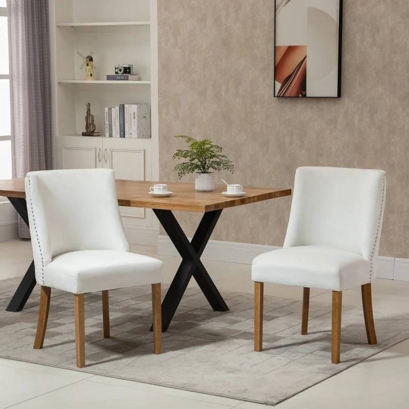 Modern Nailhead Upholstered Dining Chairs with High Back (Set of 2)