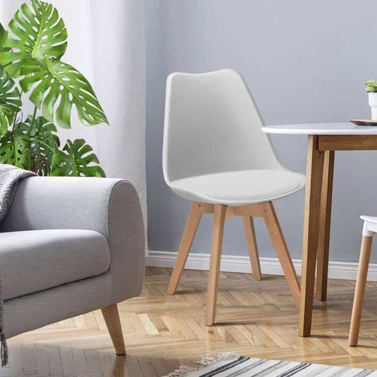 Modern White PU Leather Dining Chairs with Wood Legs (Set of 4) - Image 2