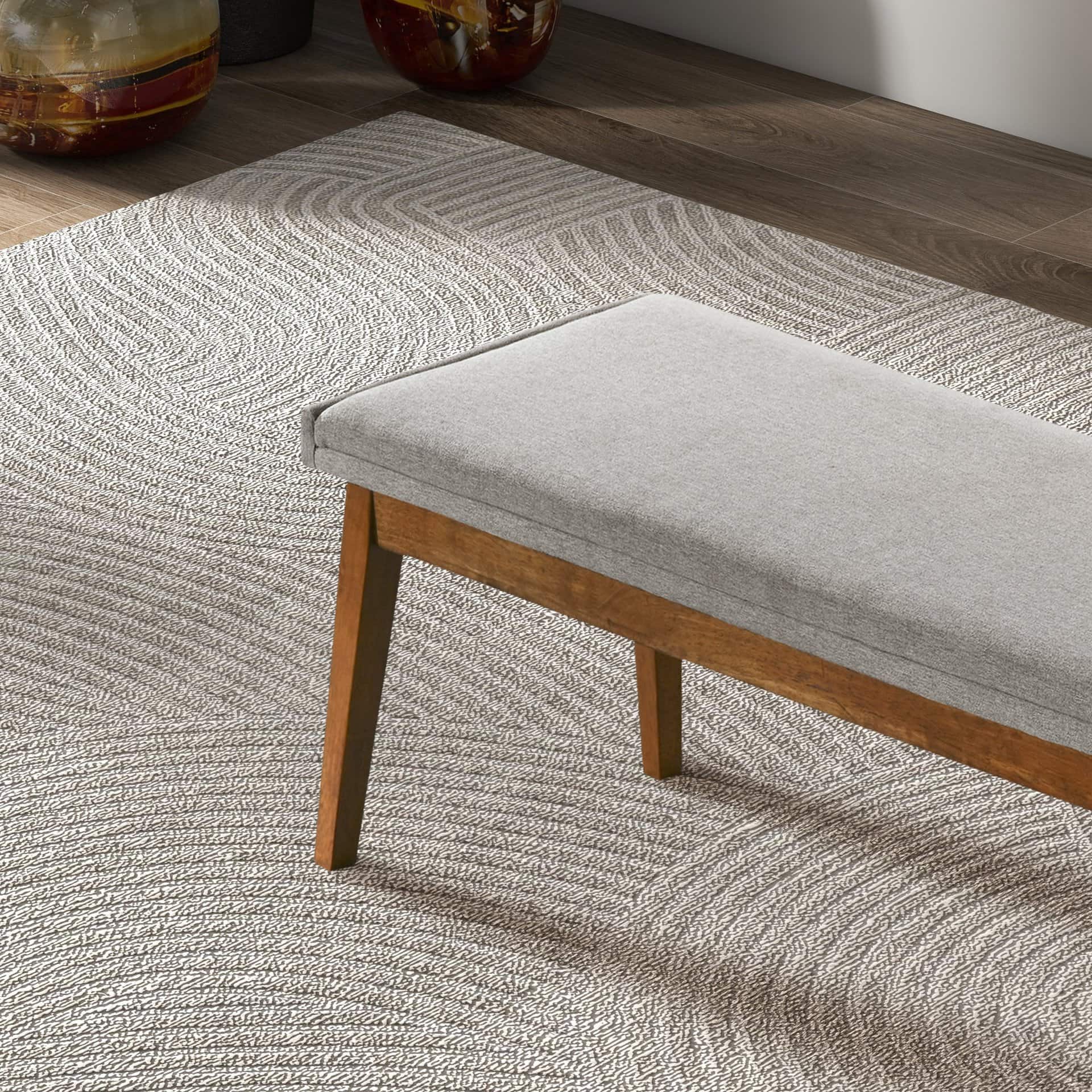 Gray Fabric Upholstered Mid-Century Modern Bench with Tufted Design