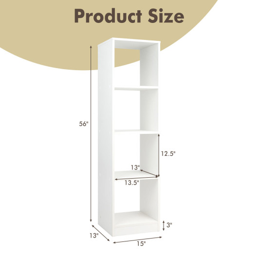 Slim 5-Tier 4-Cube Bookshelf with Anti-Tipping Kits White