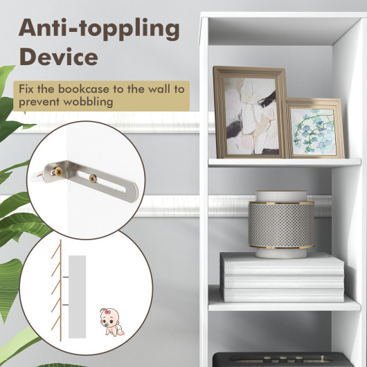 Slim 5-Tier 4-Cube Bookshelf with Anti-Tipping Kits White