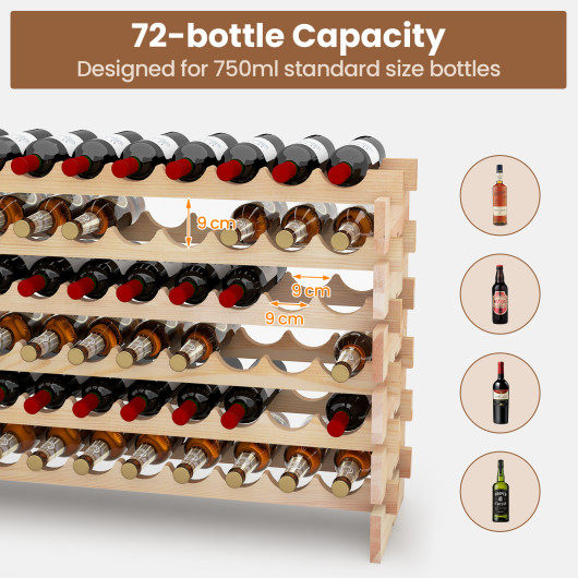 Stackable Wooden Wine Rack Holds 72 Bottles - Image 6