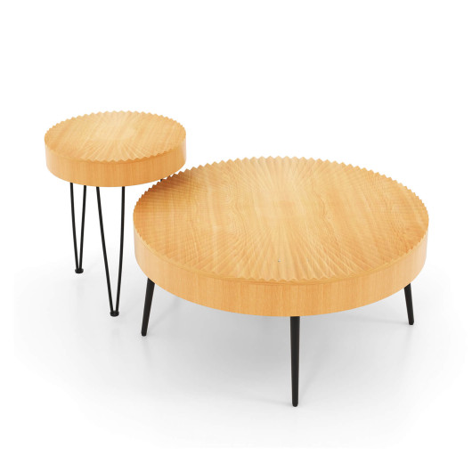 Rustic Wooden Coffee Tables with Metal Legs and Adjustable Pads (Set of 2)