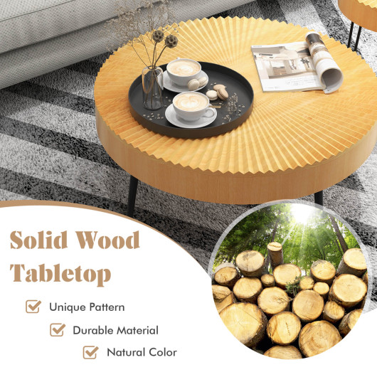 Rustic Wooden Coffee Tables with Metal Legs and Adjustable Pads (Set of 2)