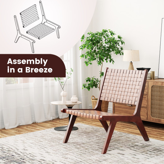 Woven Faux Leather Accent Chair with Ergonomic Wood Frame - Image 7