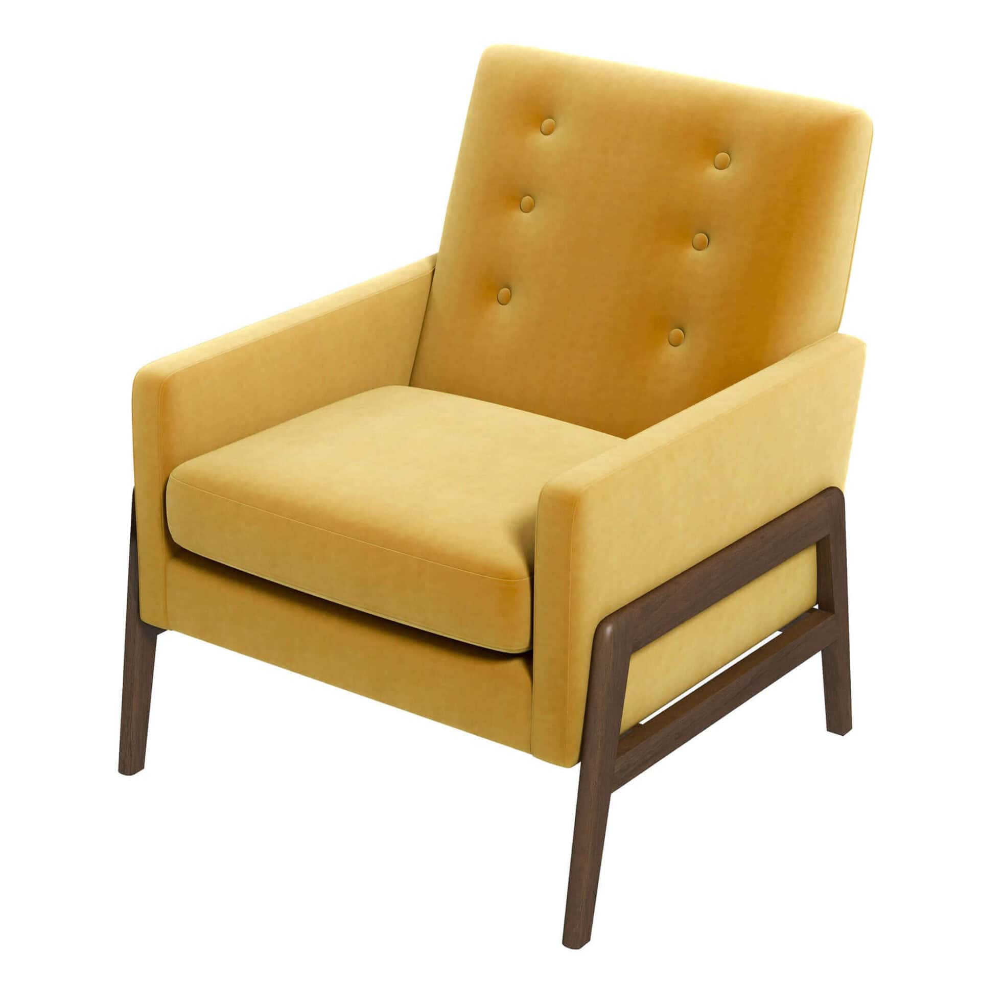 Yellow Velvet Mid-Century Lounge Chair With Solid Wood Frame - Image 2