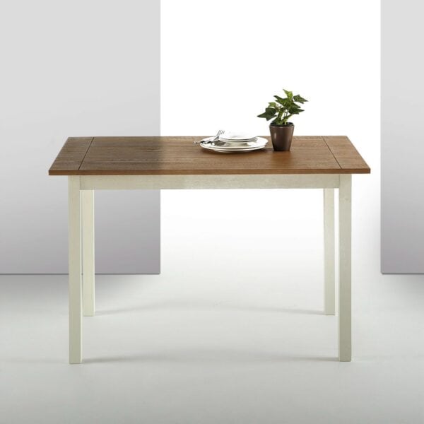 Rustic Pine Wood Dining Table with White Painted Legs