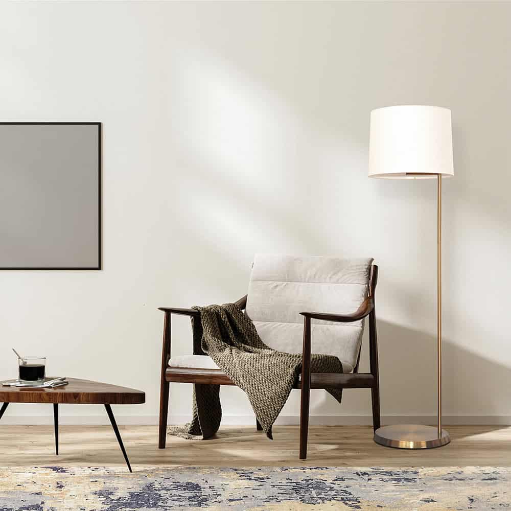 Brass Metal Offset Floor Lamp with Drum Linen Shade - Image 2