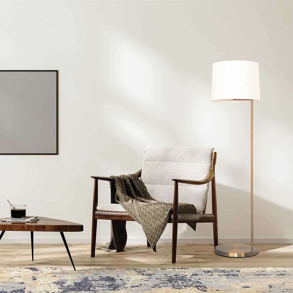 Brass Metal Offset Floor Lamp with Drum Linen Shade - Image 3