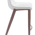 White Faux Leather Barstool with Walnut Legs and Footrest (Set of 2)