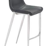 Black Faux Leather Barstool with Brushed Steel Legs (Set of 2)