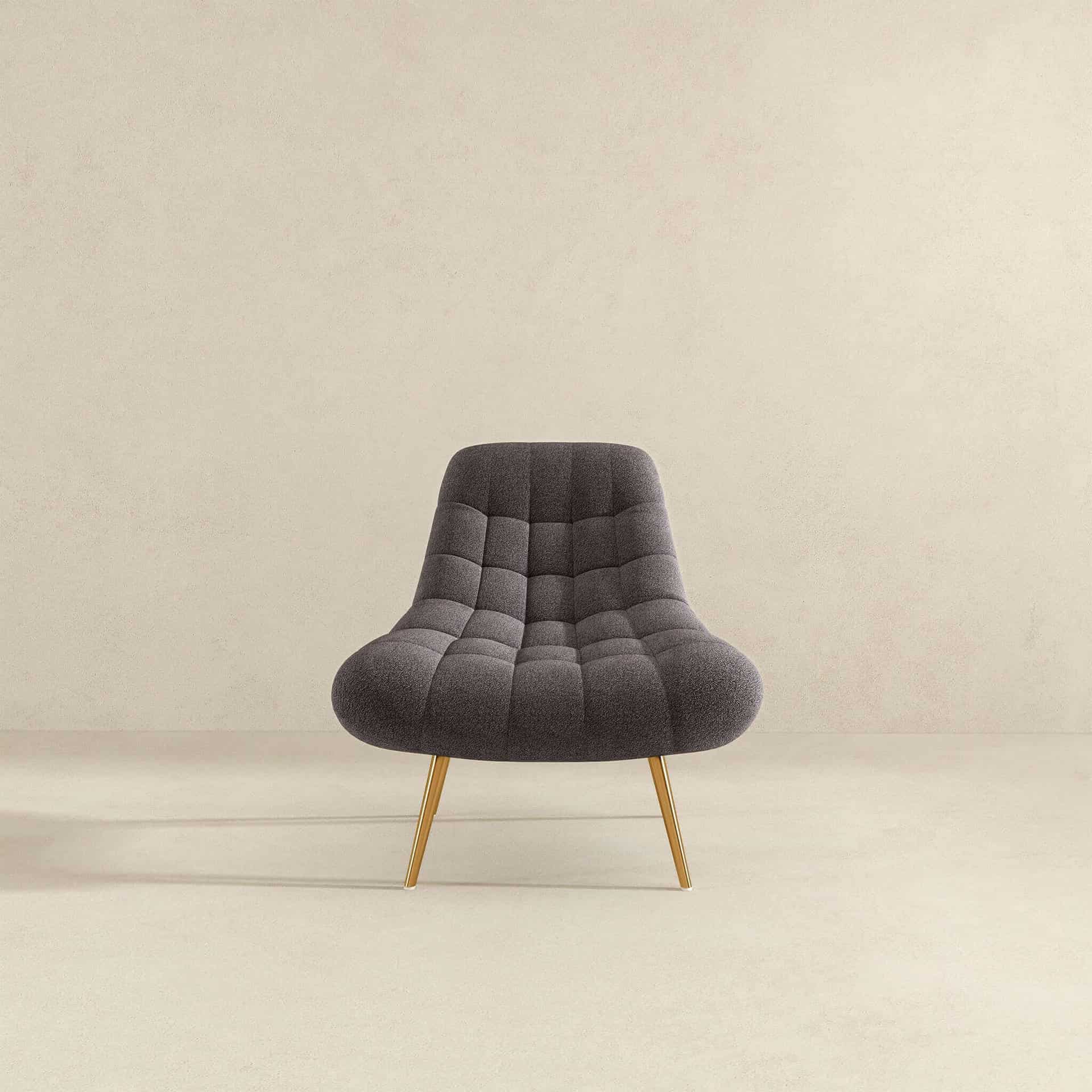 Grey Boucle Mid-Century Modern Lounge Chair with Removable Legs