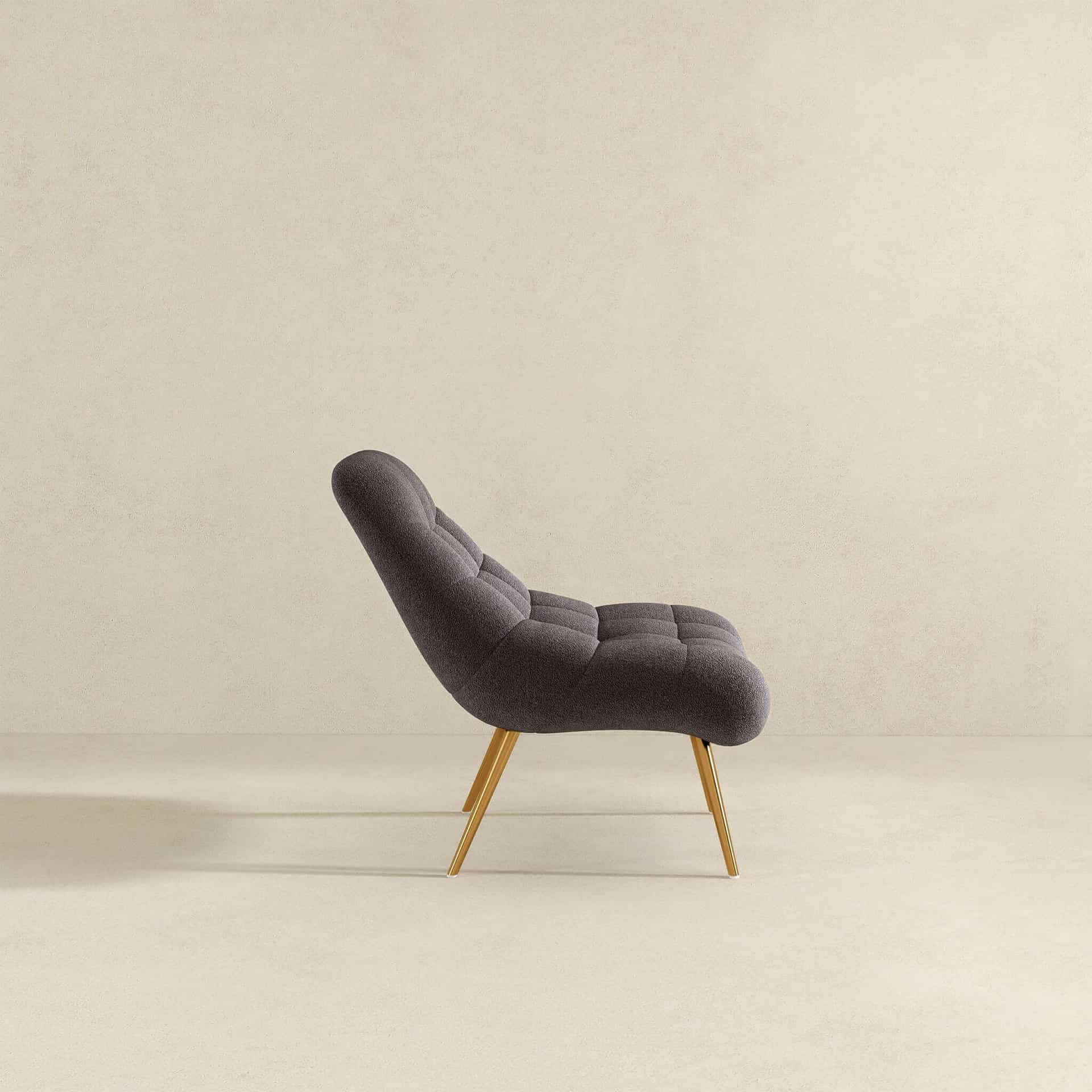 Grey Boucle Mid-Century Modern Lounge Chair with Removable Legs