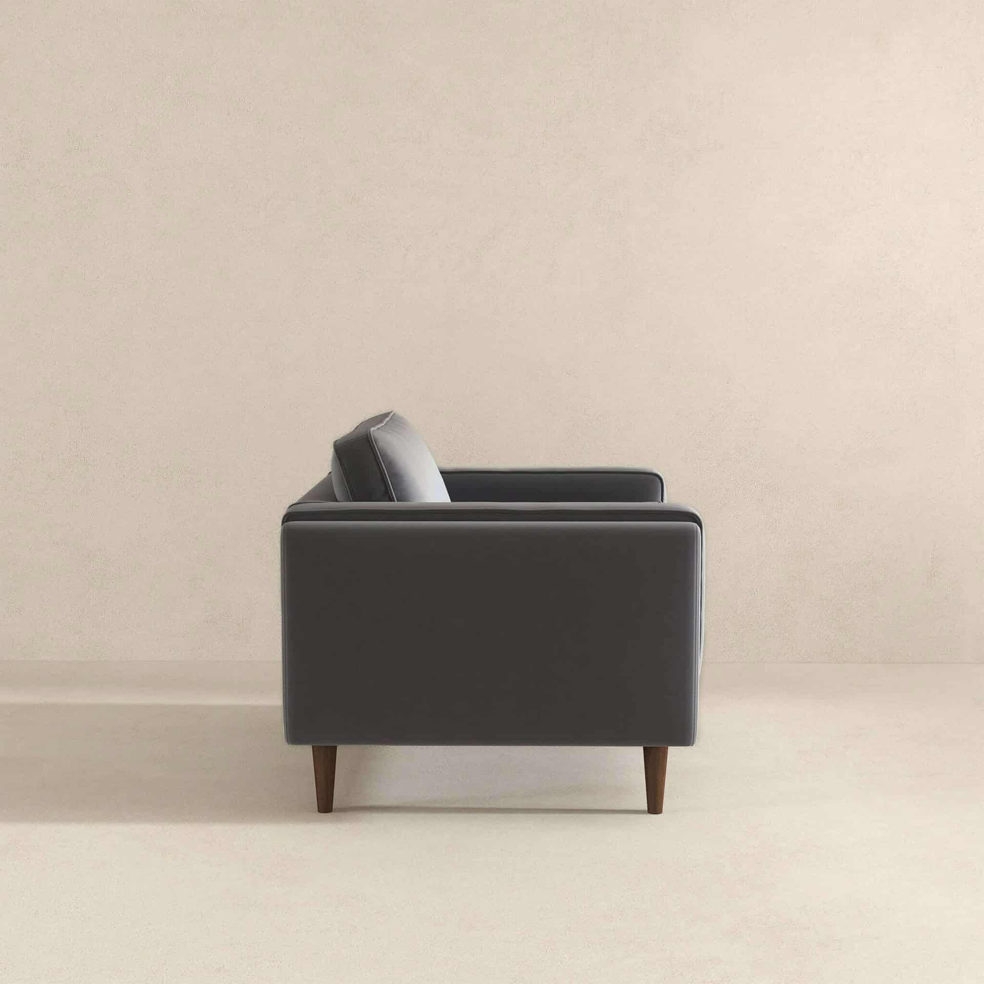 Grey Velvet Mid-Century Armchair with Walnut-Finished Legs