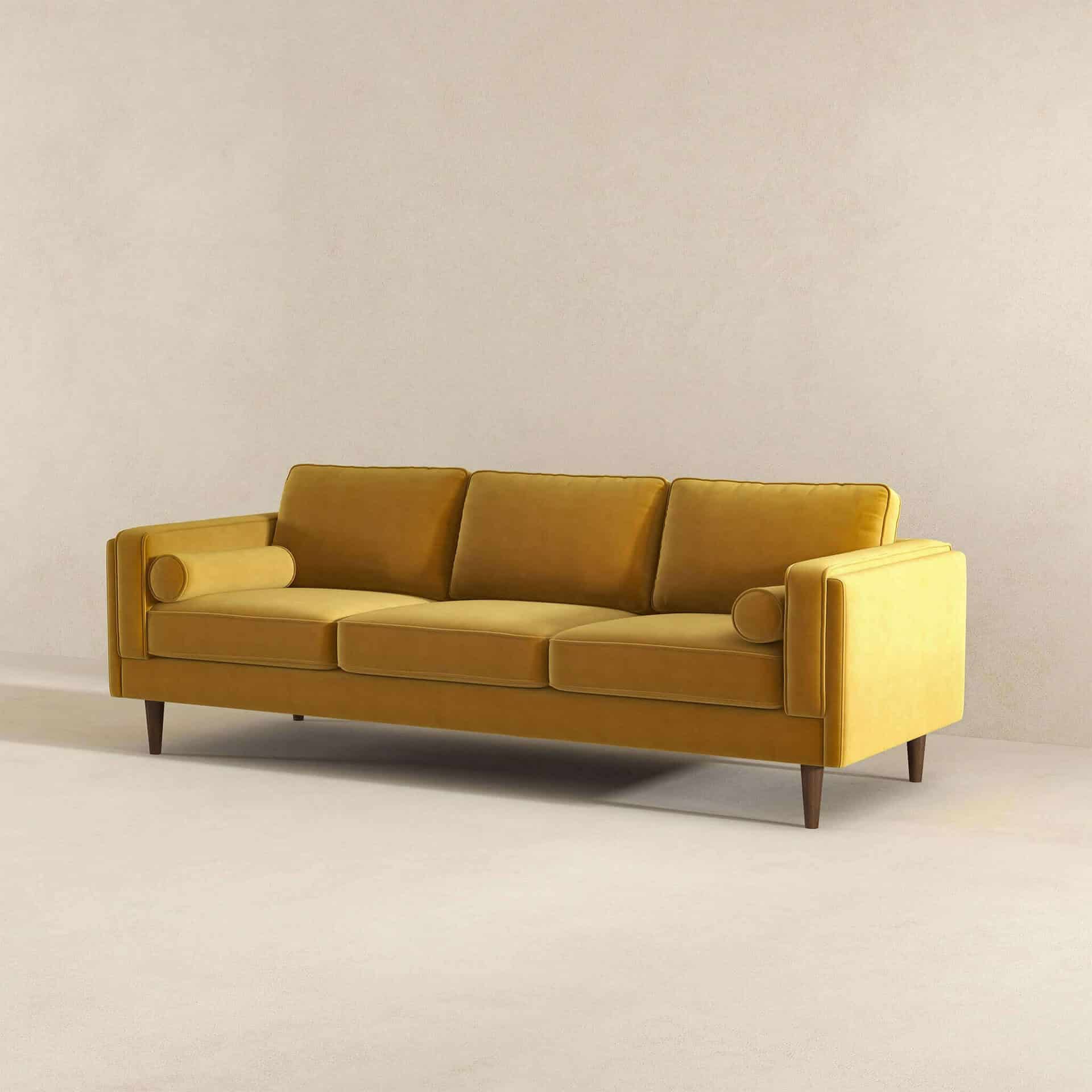 Yellow Velvet Mid Century Modern Sofa with Removable Legs