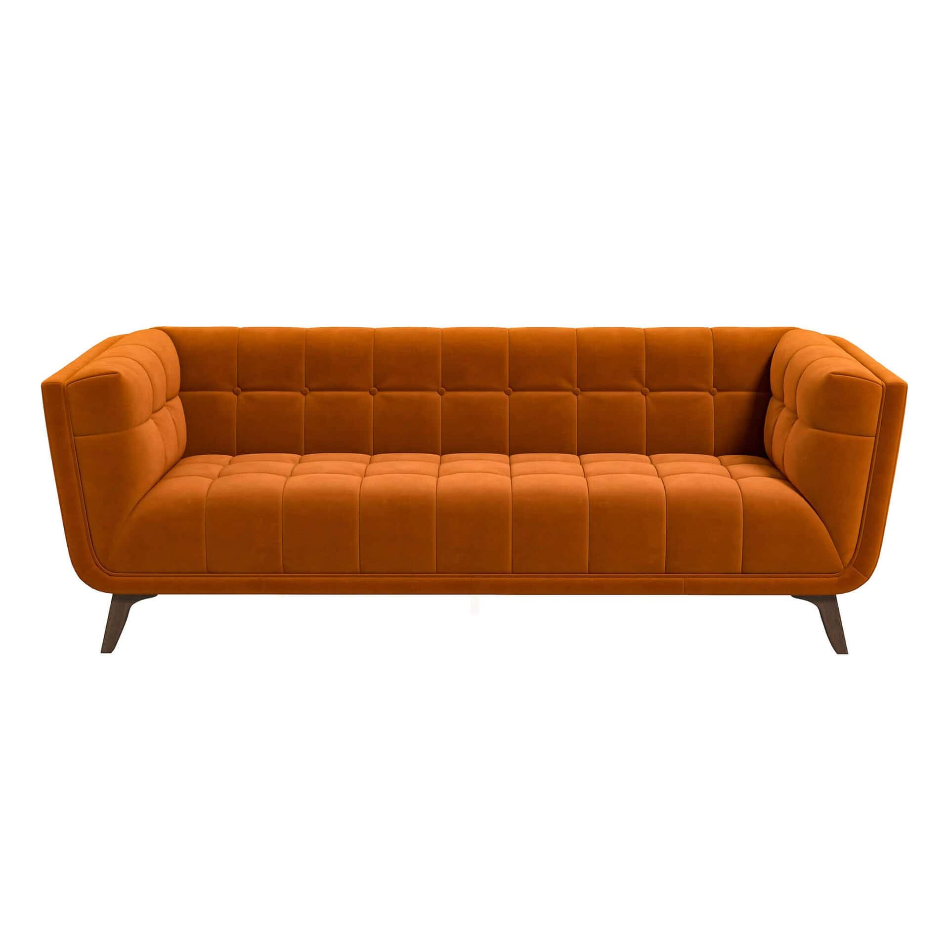 Blue Velvet Mid-Century Modern Sofa with Solid Wood Base