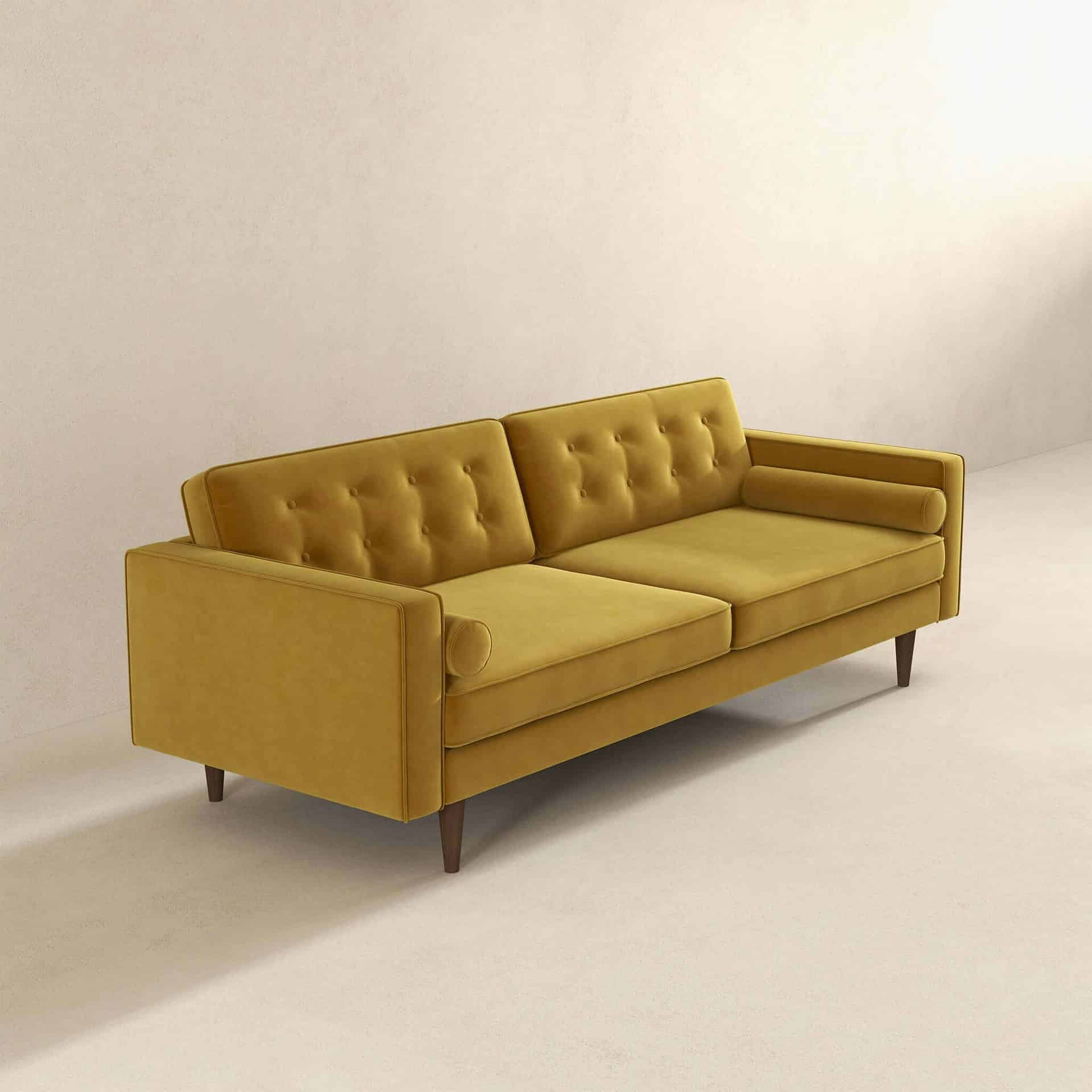 Gold Velvet Mid Century Modern Sofa with Removable Legs