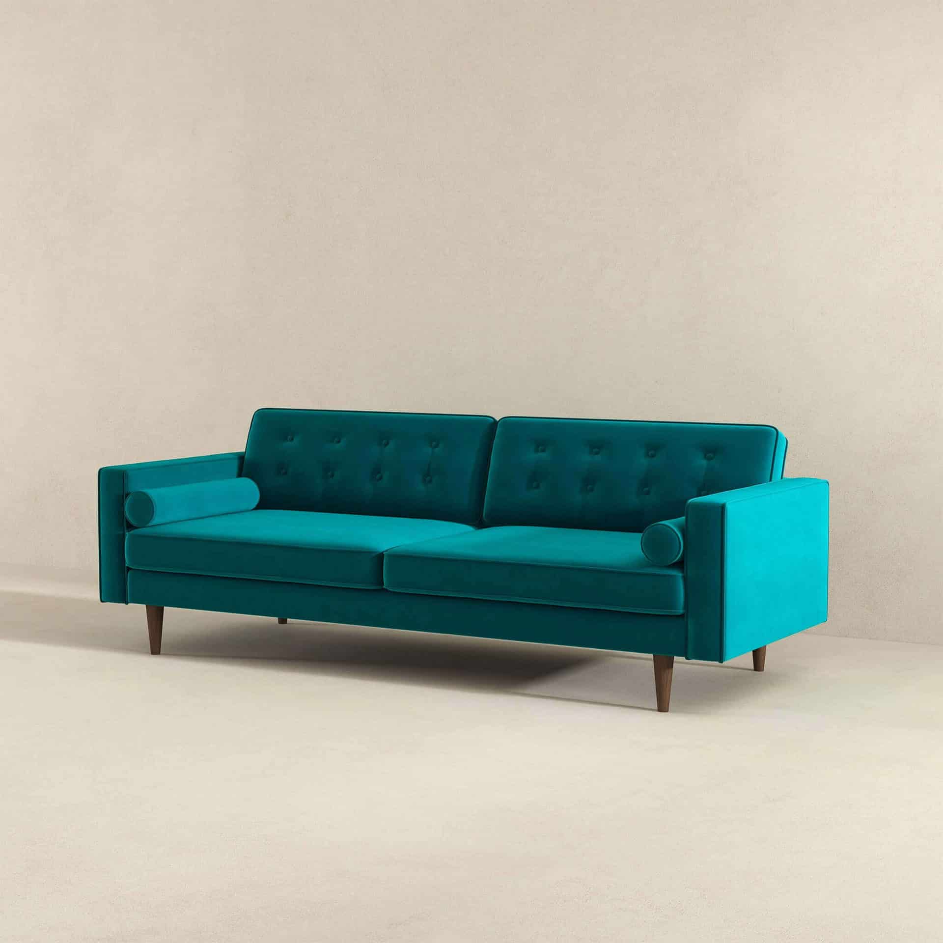 Teal Velvet Mid Century Modern Sofa with Removable Legs