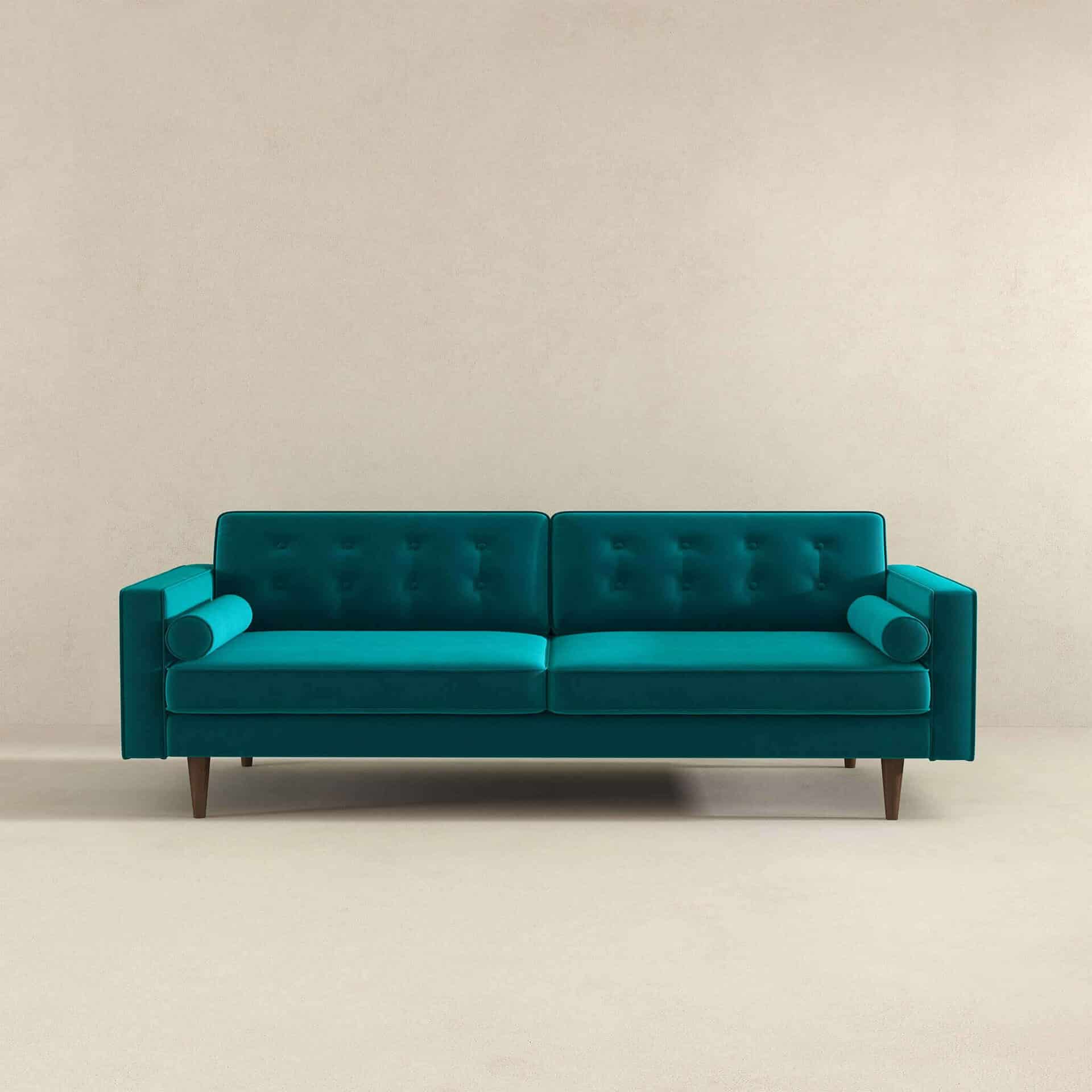 Teal Velvet Mid Century Modern Sofa with Removable Legs