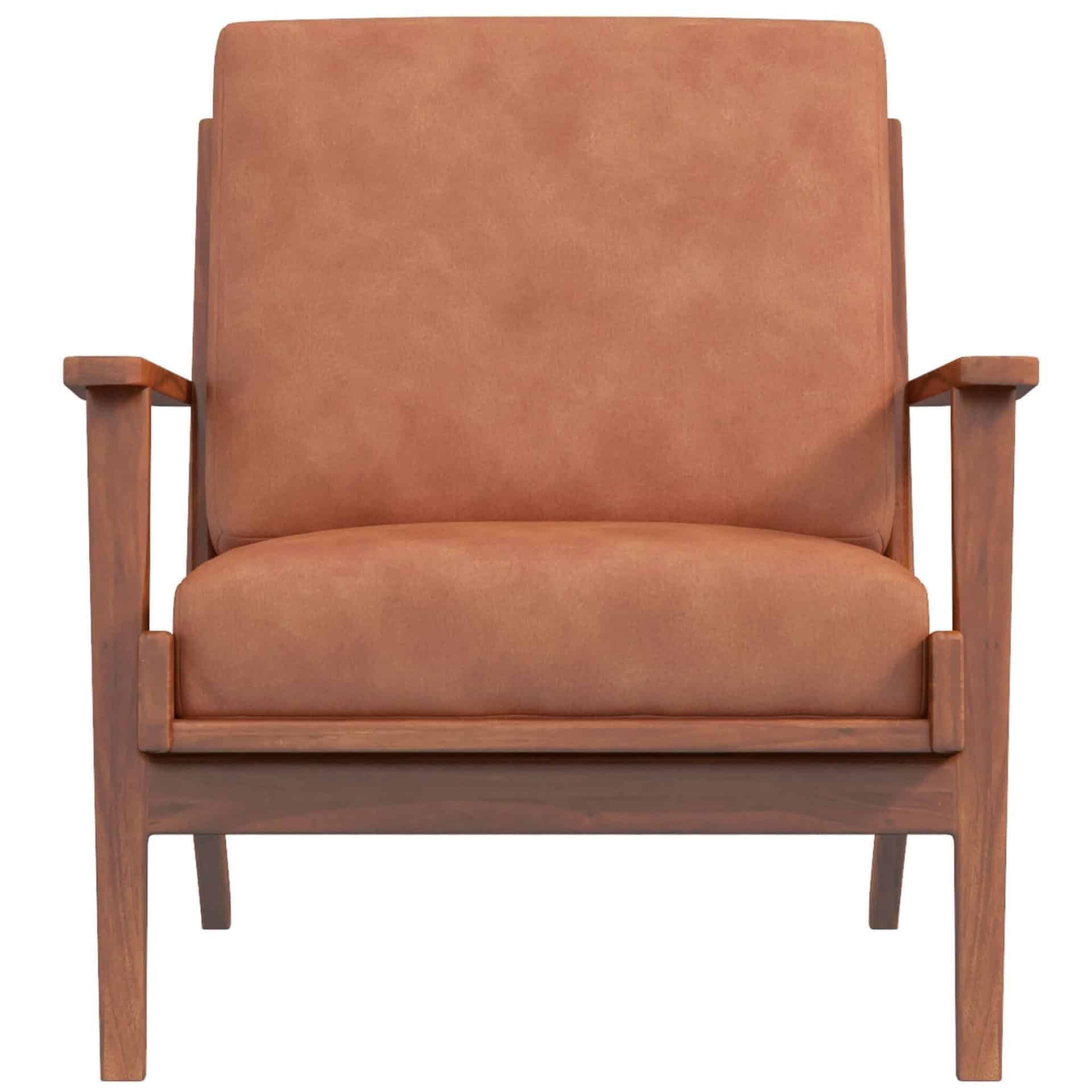 Tan Leather Mid-Century Modern Lounge Chair with Walnut Legs