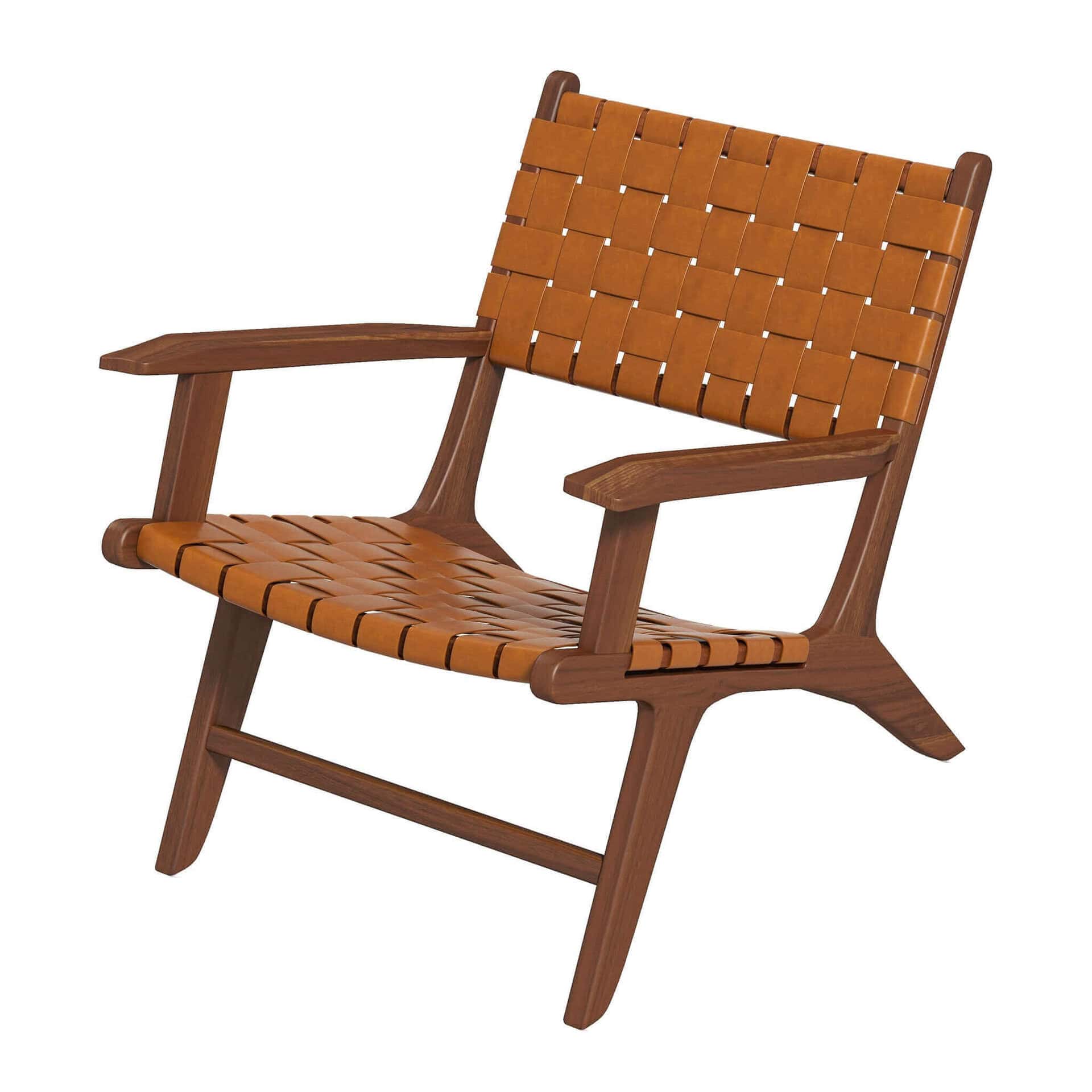 Tan Leather Teak Wood Lounge Chair Modern Design