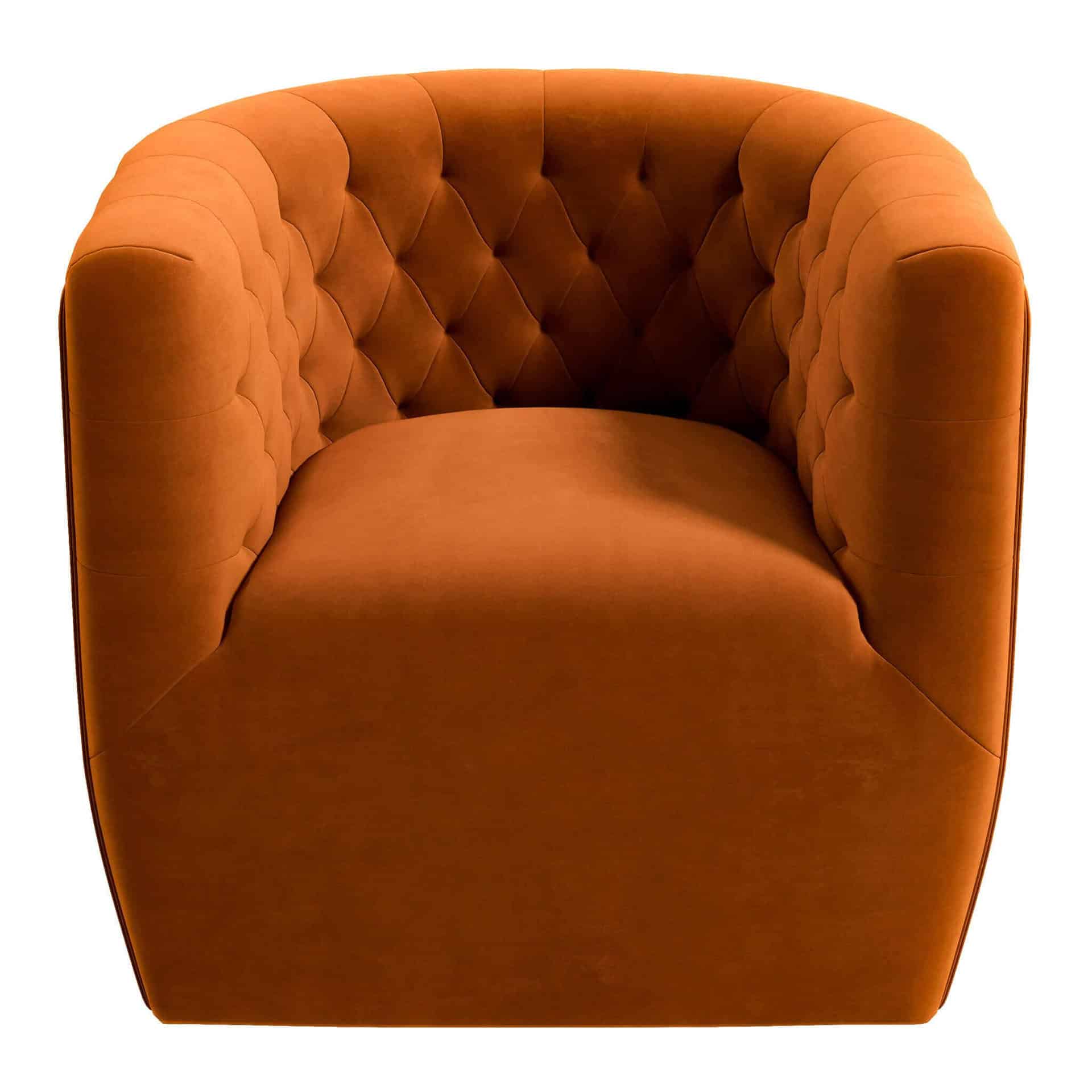 Orange Velvet Swivel Accent Armchair Mid-Century Modern Design