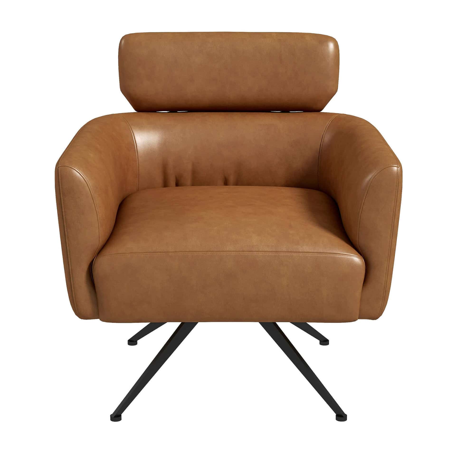 Tan Leather Mid-Century Swivel Lounge Chair