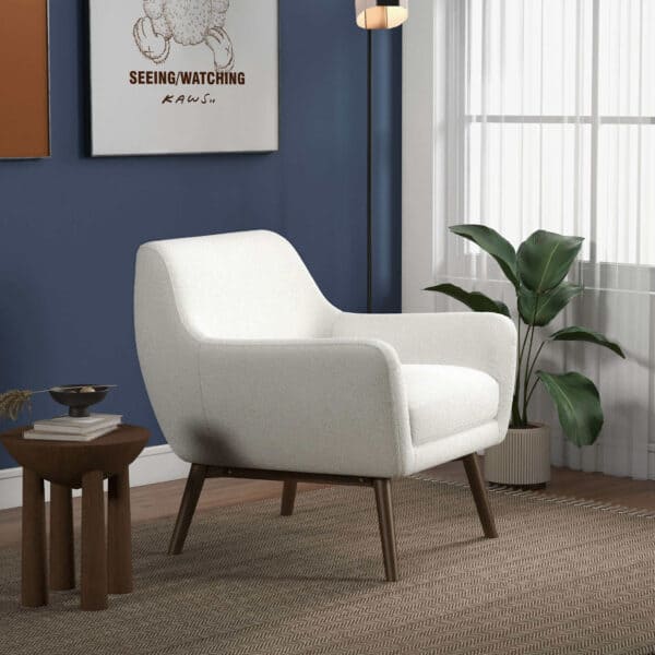 White Boucle Mid-Century Modern Accent Armchair for Living Room