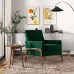 Green Velvet Mid-Century Modern Lounge Chair Solid Wood Frame