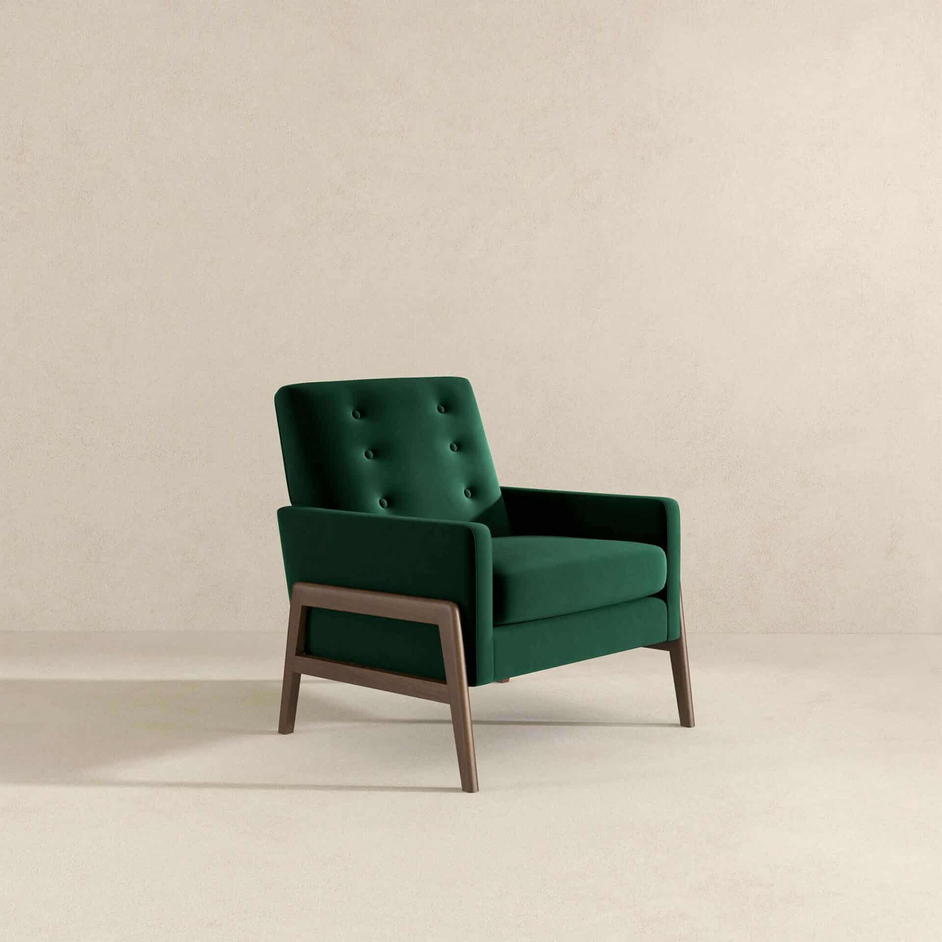 Green Velvet Mid-Century Modern Lounge Chair Solid Wood Frame - Image 4