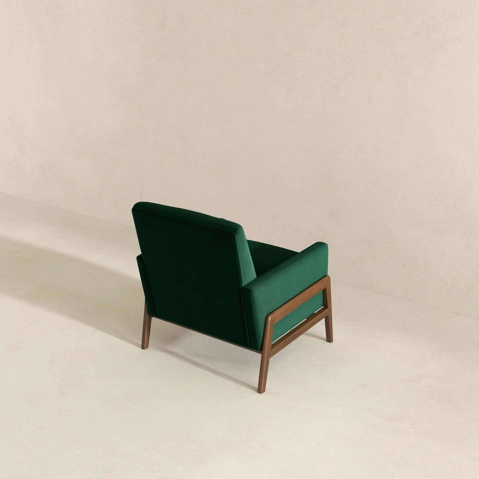 Green Velvet Mid-Century Modern Lounge Chair Solid Wood Frame